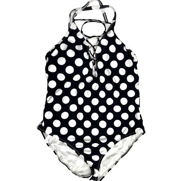 La Blanca Polka Dot Lace-Up Tummy Control One-Piece Swimsuit Size 18W NWOT - Picture 6 of 8